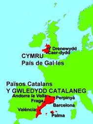 map o Gymru a'r Gwledydd Catalaneg