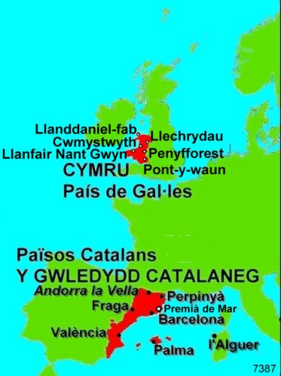 map o gymru a'r gwledydd catalaneg (map_cymru_pc_drenewydd_050112)