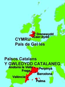 map o Gymru a'r Gwledydd Catalaneg