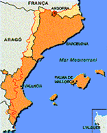 Map of the Catalan Countries - Andorra, The Principality (North and South), The Valencian Country, The Western Fringe, The Balearic Islands